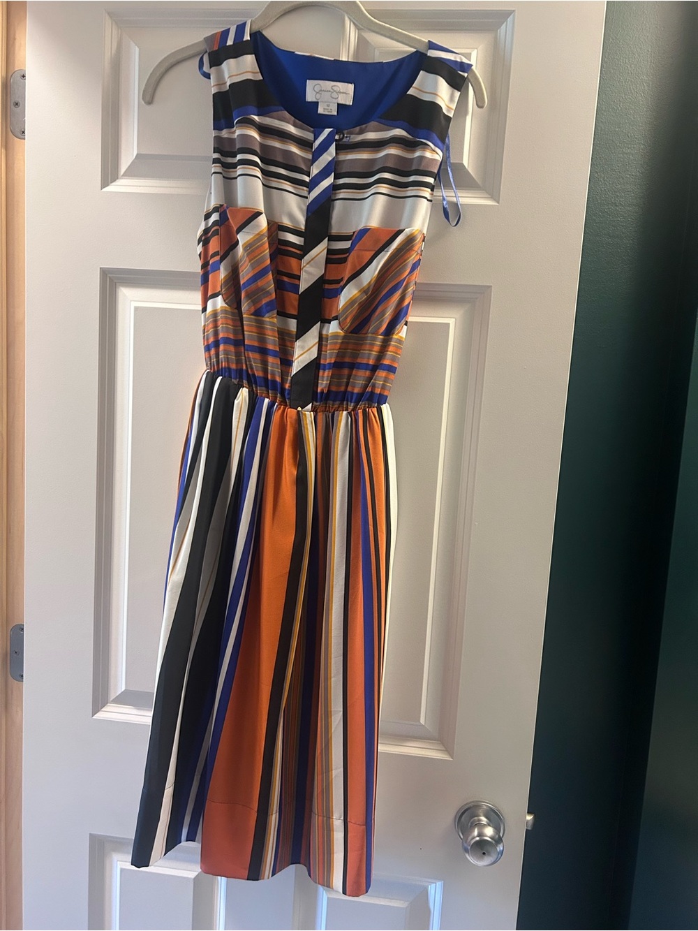 Jessica Simpson Striped Dress in Blue, Black, White & Tan